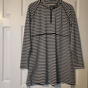 Coolibar UPF 50+ Lawai Ruche Swim Tunic Shirt Women's Size XL Navy White Striped